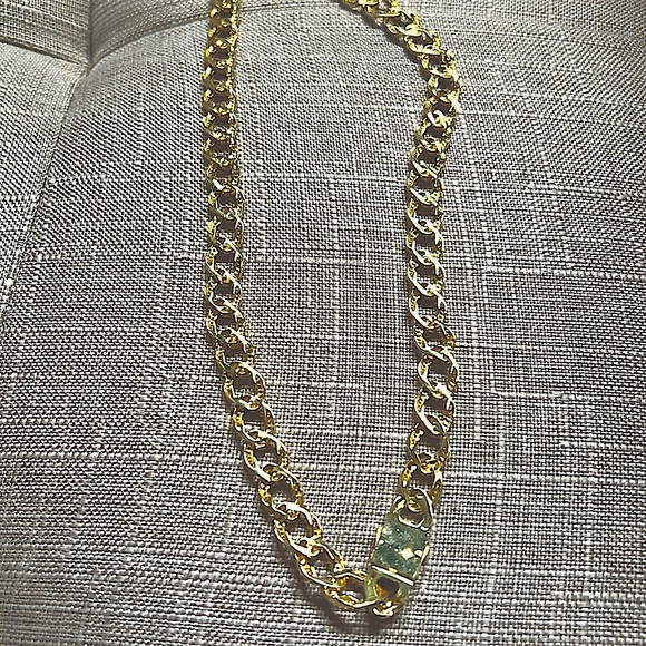Heavy Cuban Link Chain With Pave Crystal Links - Sterling Silver Gold Plated - Picture 6 of 6
